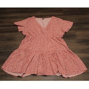 Loness Curve 4XL Dress Pink White Heart Print Short Sleeve Tiered Mini